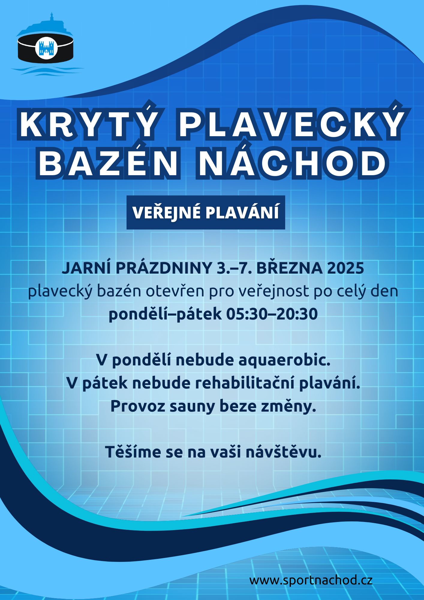 PlakátVeřejné plavání o jarních prázdninách