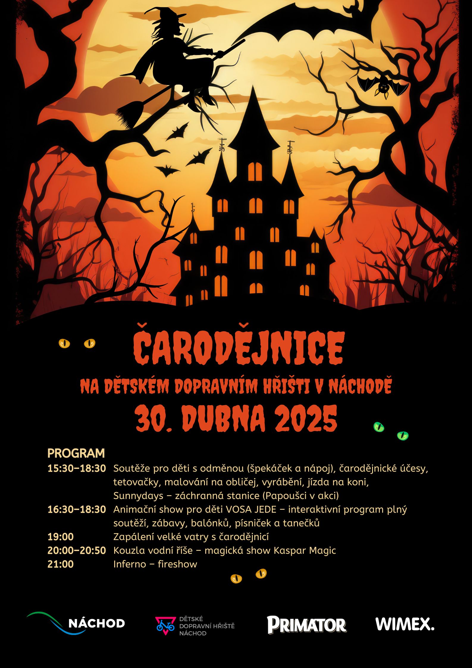 PlakátČarodějnice na Dětském dopravním hřišti v Náchodě