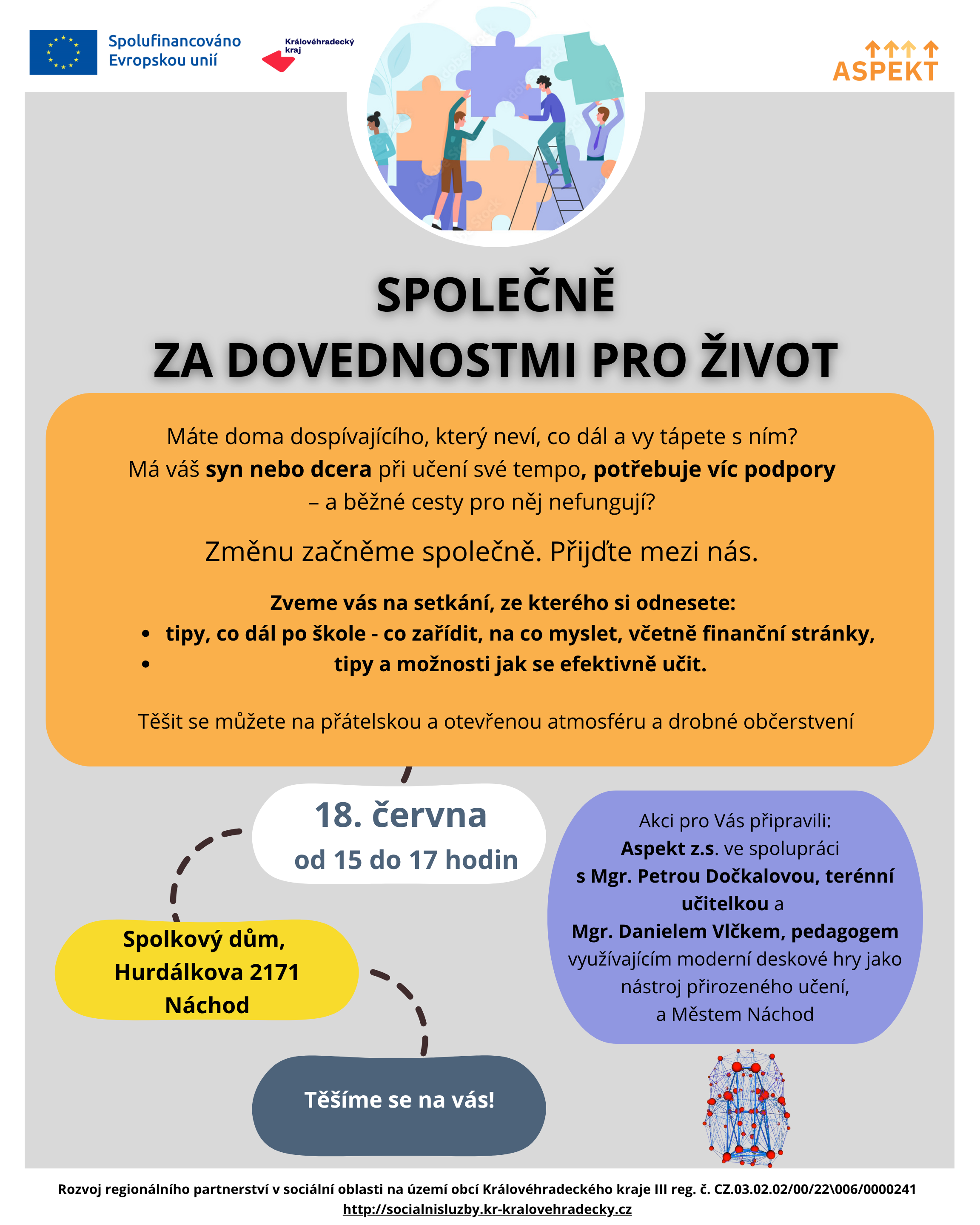 PlakátSpolečně za dovednostmi pro život: Setkání pro rodiče dospívajících