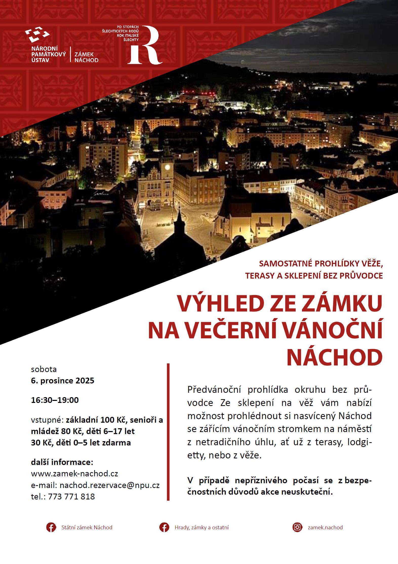 PlakátVýhled z náchodského zámku na večerní vánoční Náchod